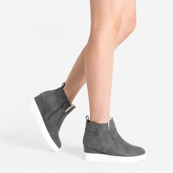 Hidden Heel Platform Wedge Booties - GREY PU - 1